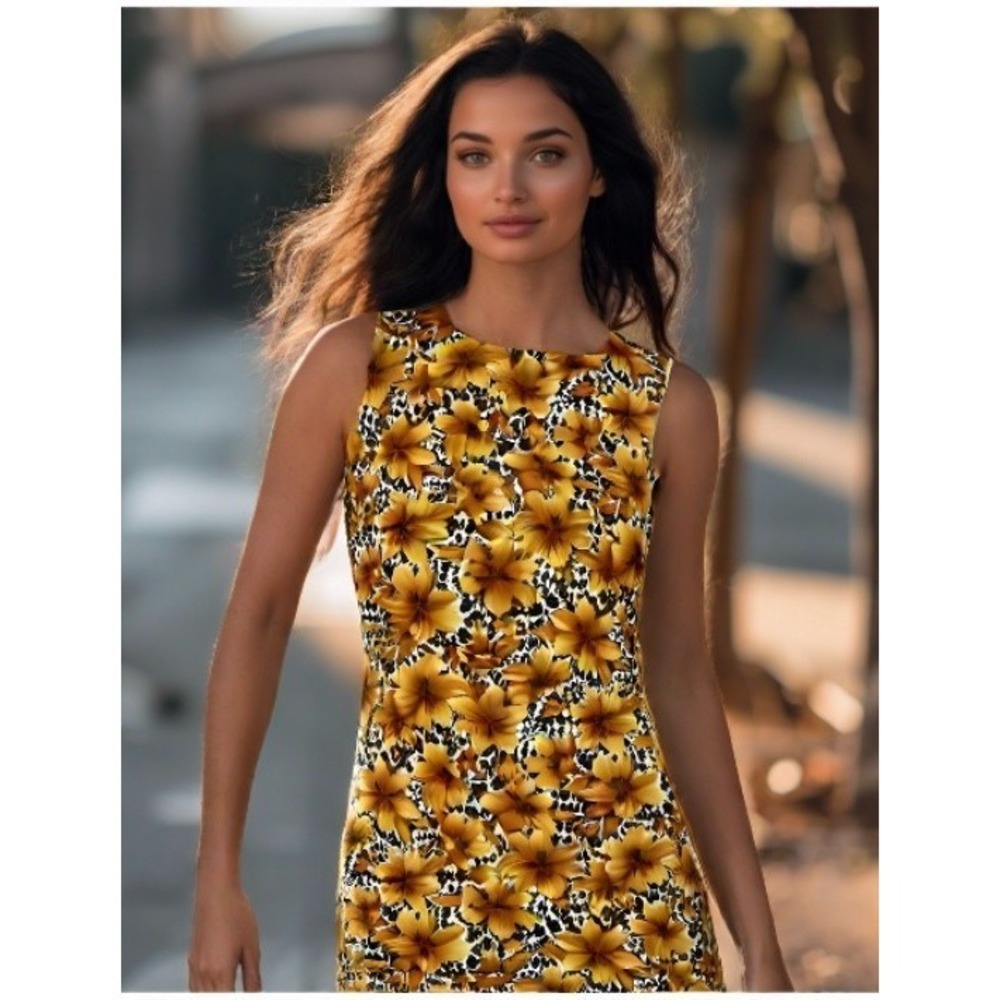 90s Helen Blake Dress Womens Size Small 6 Leopard Floral Midi Sleeveless EUC